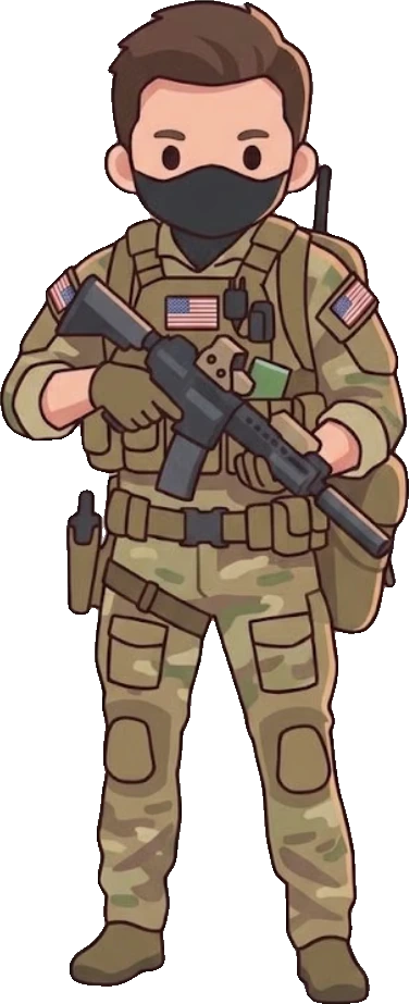 The protagonist, a masked American soldier